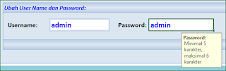Menu Ubah User Name dan Password Aplikasi Excel Cetak Blanko Sertifikat
