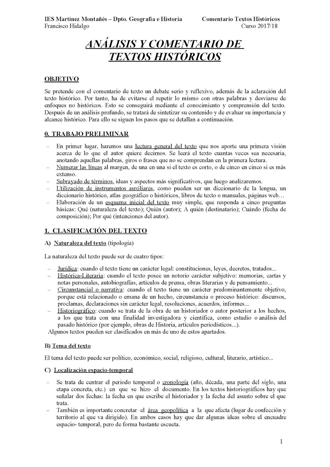 Chelín lo hizo Converger GH Martínez Montañés: CÓMO HACER EL COMENTARIO DE TEXTO HISTÓRICO