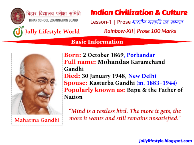P-1-Indian Civilization and Culture Summary - Mahatma Gandhi (Bihar Board)