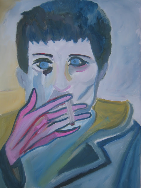 retrato de Ian Curtis de Joy Division, fumando, por Emebezeta