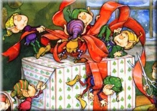 "Elves wrapping Presents" "Christmas" "Christmas Elves" "Elves Workshop" "Santa's Workshop" "Elves working in Workshop" "Elves Working" "Santa's Elves" "Elves making toys"