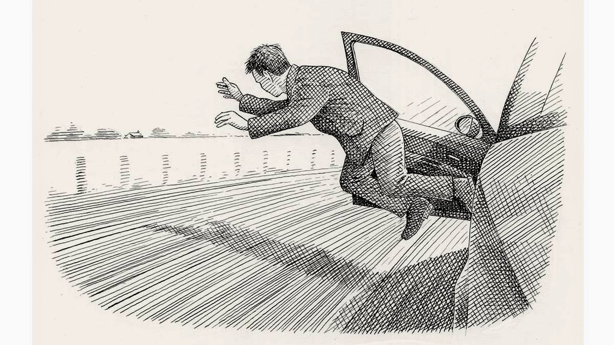 человек вылетает из машины