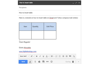 insert gmail yahoo tables mail compose table message window directly without attachments using inserting