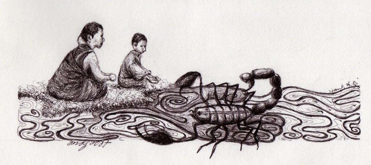 Случайная рассказ дзен. Скорпион и черепаха глазами художников прошлых веков. Рисунок монах в новых штанах карандашом. Рисунок кролик удав и Скорпион. The Parable of the Sages.