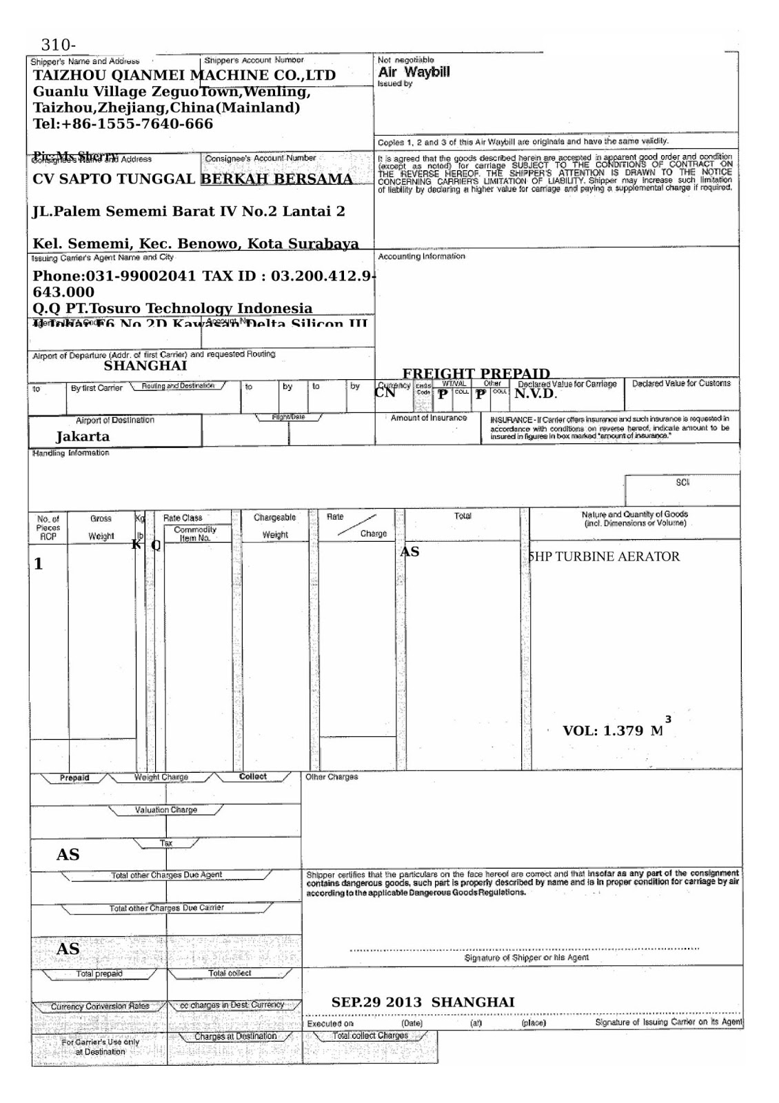 Contoh shipping instruction export LCL,FCL dan Air Freight