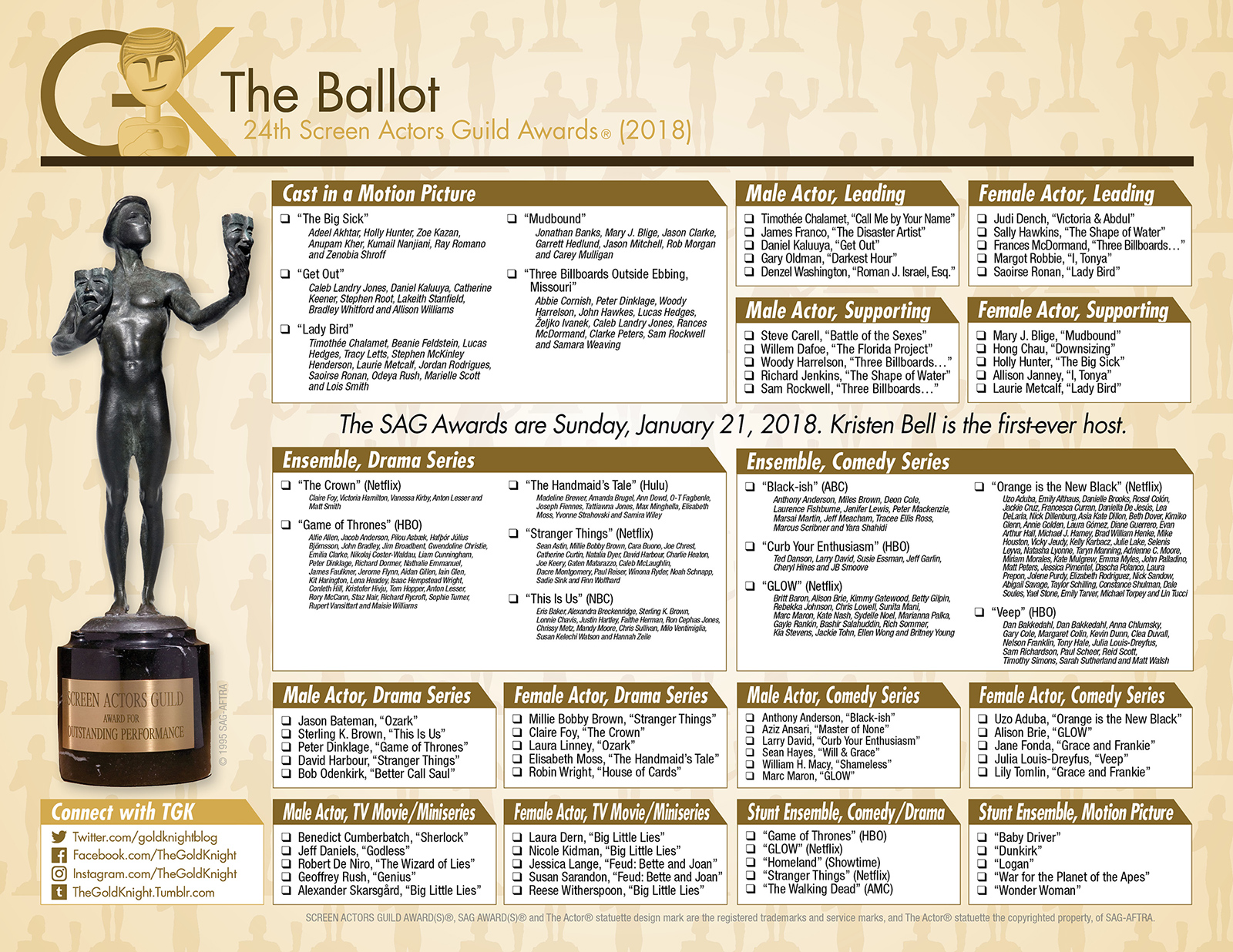 2018 Screen Actors Guild (SAG) Awards printable ballot | The Gold Knight - Latest ...
