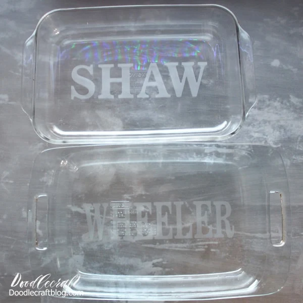 Glass Etching for Beginners on a glass baking dish using Martha Stewart etching creme cream from Plaid Crafts