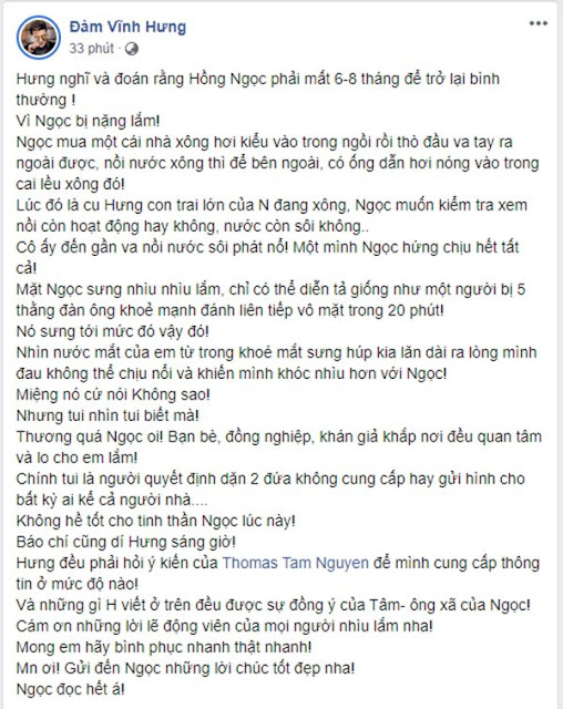 Mr Đàm tiết lộ ca sĩ Hồng Ngọc bị 5 người đánh đang nguy kịch, bỏng nặng, mặt sưng húp