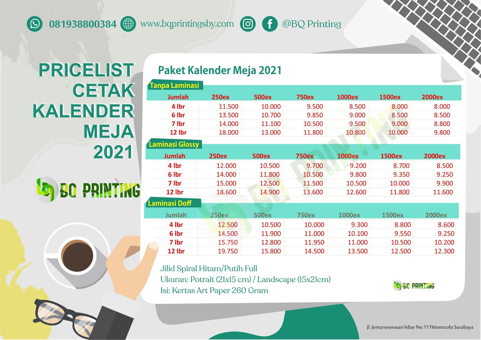 CETAK KALENDER MURAH TAHUN 2021 BQ PRINTING