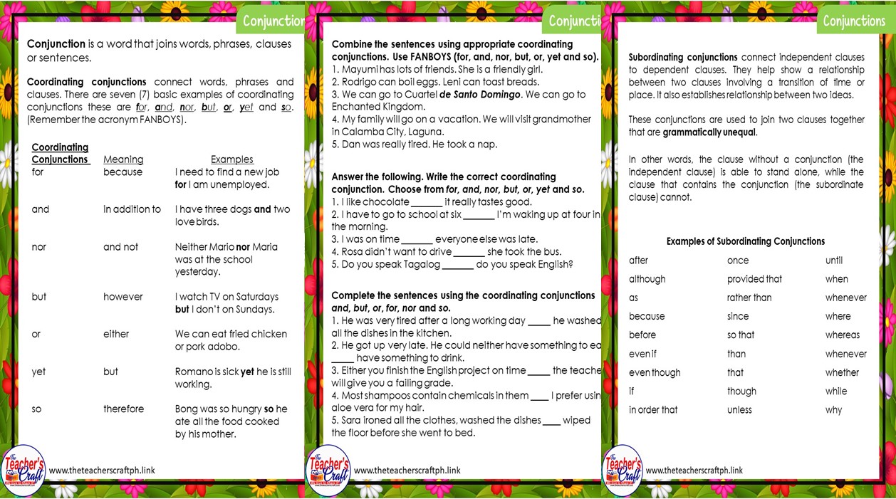Conjunctions Worksheets English Grade 5 Week 8 Q1 The Teacher s Craft