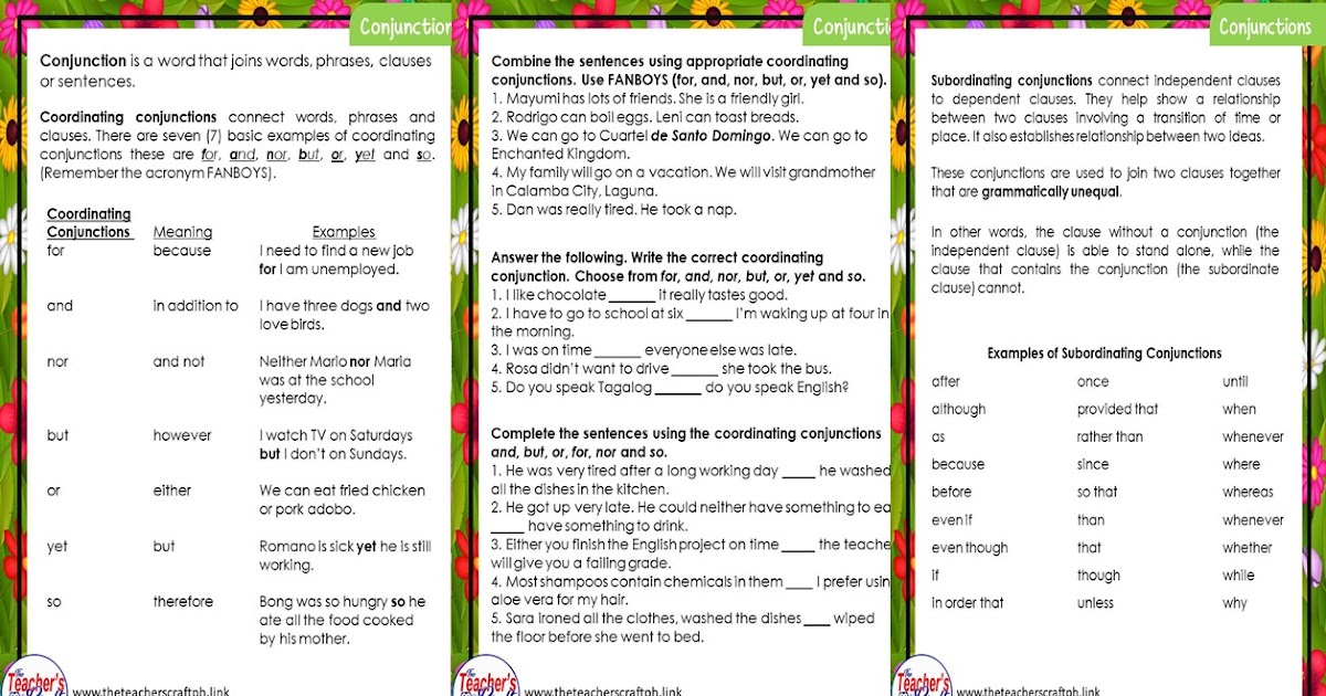 Grade 5 Conjunctions Worksheets With Answers
