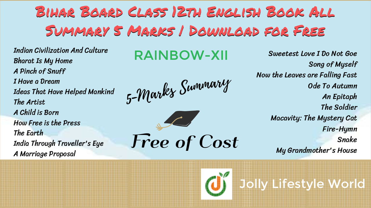 Are you searching for an English summary class 12 Bihar Board? You have come to the right place. Here we have classified chapter-wise summary, which will help you to understand it easily.