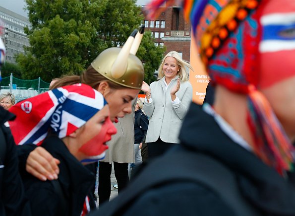 Crown Princess Mette-Marit attended the opening of the Homeless World Cup 2017 at the Oslo City Hall Square