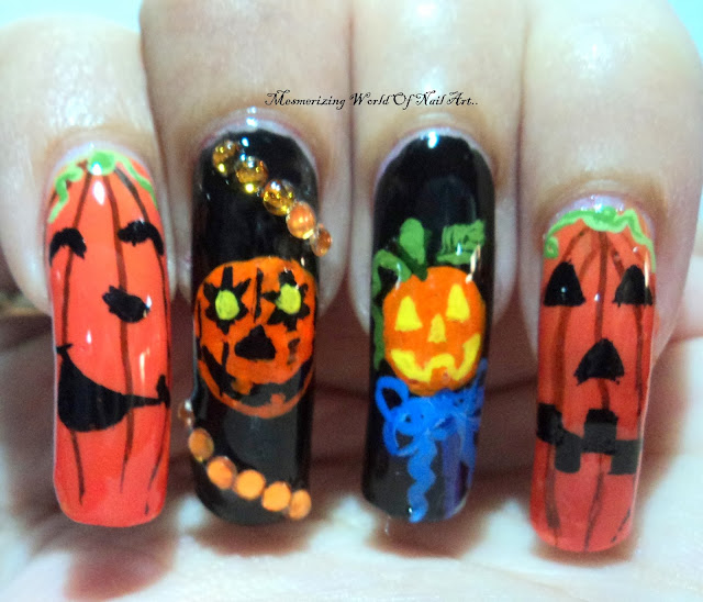 Halloween pumpkin nail art