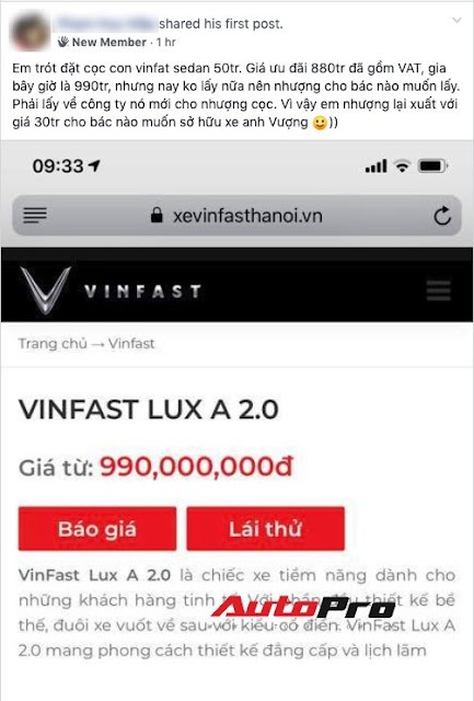Vừa nhận xe, chủ nhân VinFast Lux A2.0 đã rao bán tháo