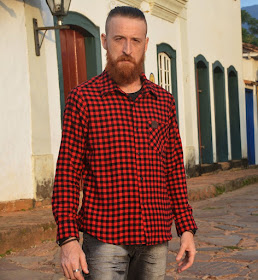 camisa xadrez lumberjack de flanela vermelho com preto - Camisologia