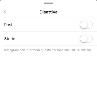 Impostazioni del menù per iPhone Disattiva