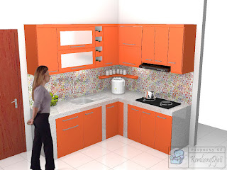 Kitchen Set Dan Rak TV Warna Oranye  - Furniture Semarang
