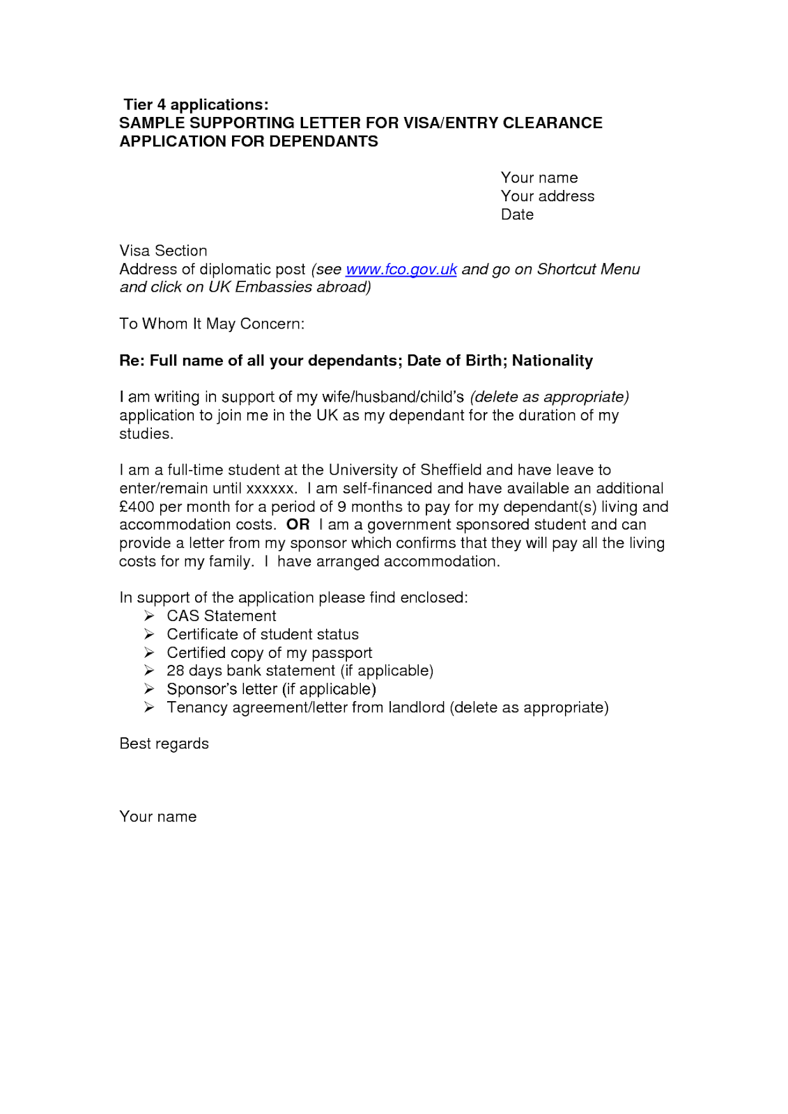 Sample Cover Letter For Visa Application | Sample Letter