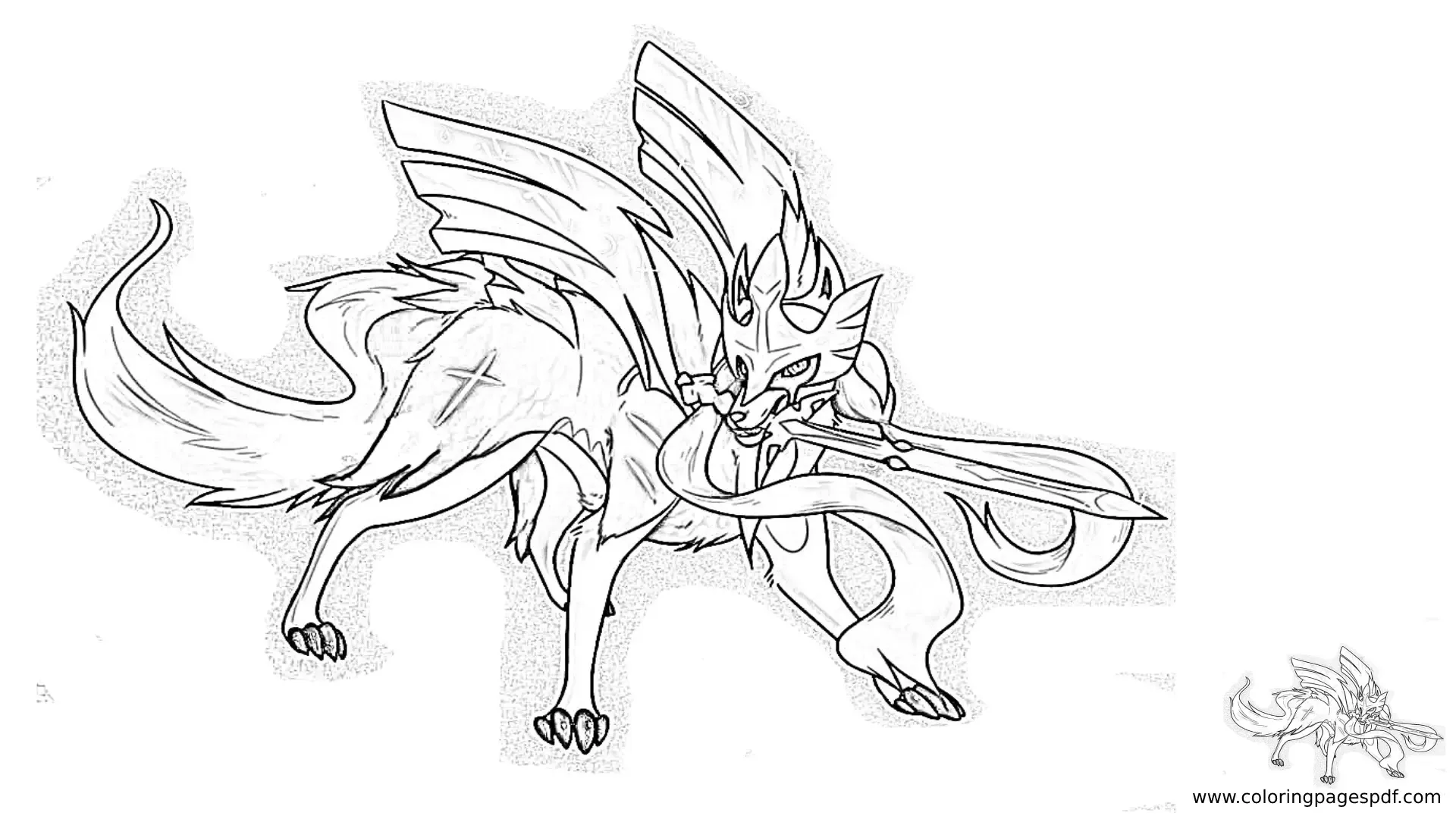 Coloring Page Of Zacian In Attack Form