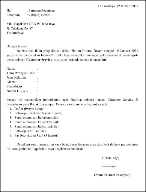 35++ Contoh surat lamaran untuk cv terbaru terbaik