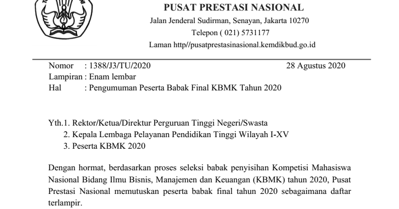 Download Pengumuman Finalis KBMK 2020 Tingkat Nasional PDF