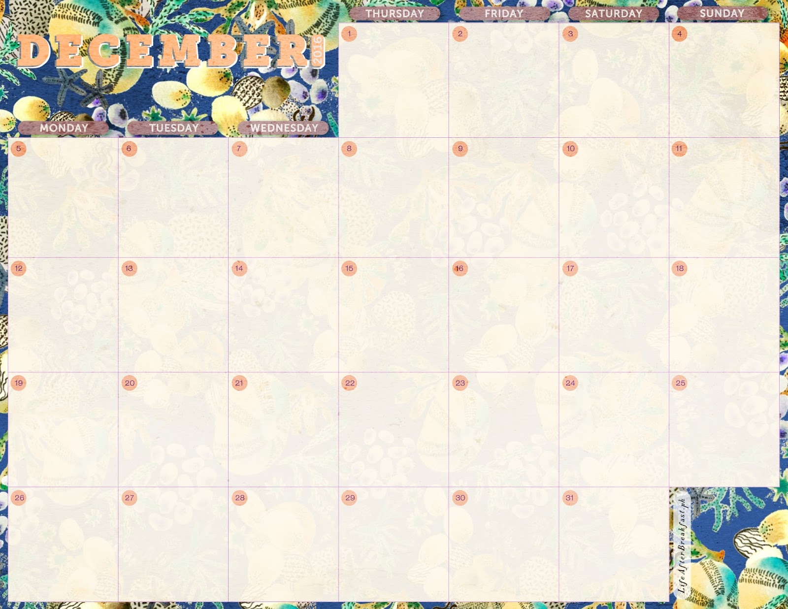 December 2016 Printable Calendar - Life After Breakfast