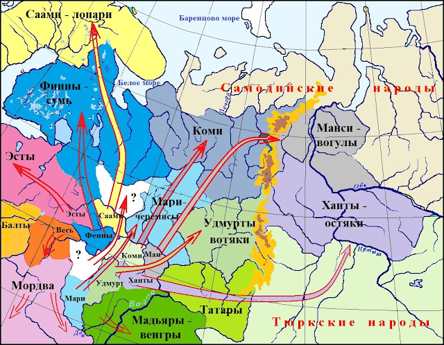 Гипотетическая картина миграции финно-угорских племен