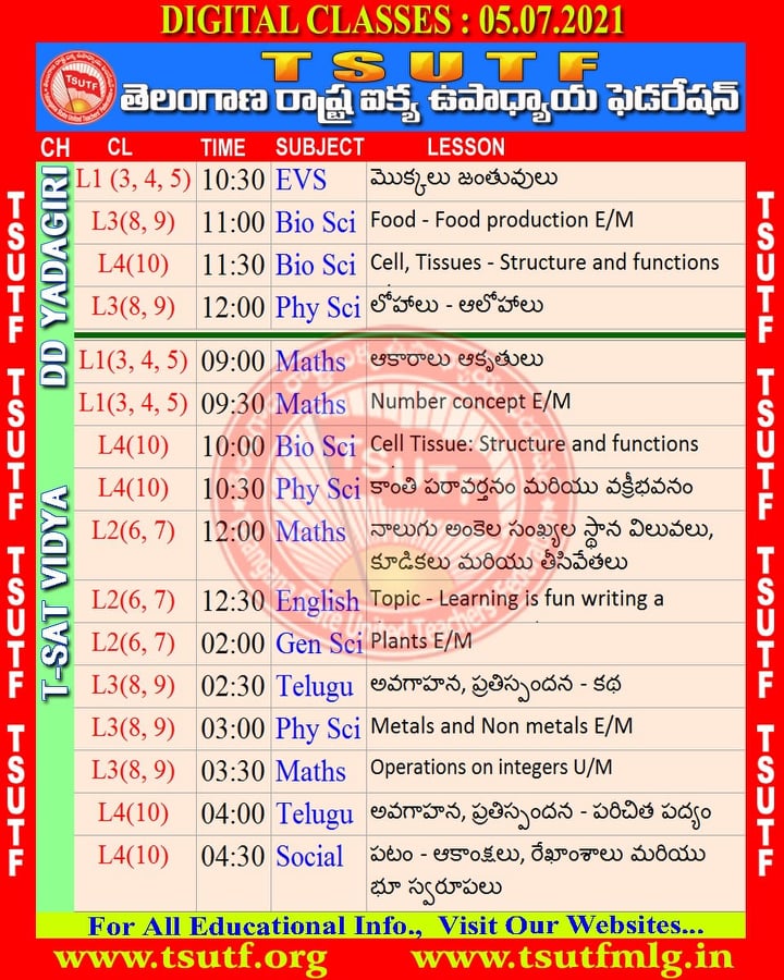 TS SCERT DD/TSAT Digital Classes Transmission Schedule, Videos and Worksheets Download TS TET