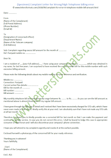 Complaint Letter for Wrong or High Telephone billing error (Sample) Complaint Letter for Wrong or High Telephone billing error (Sample)