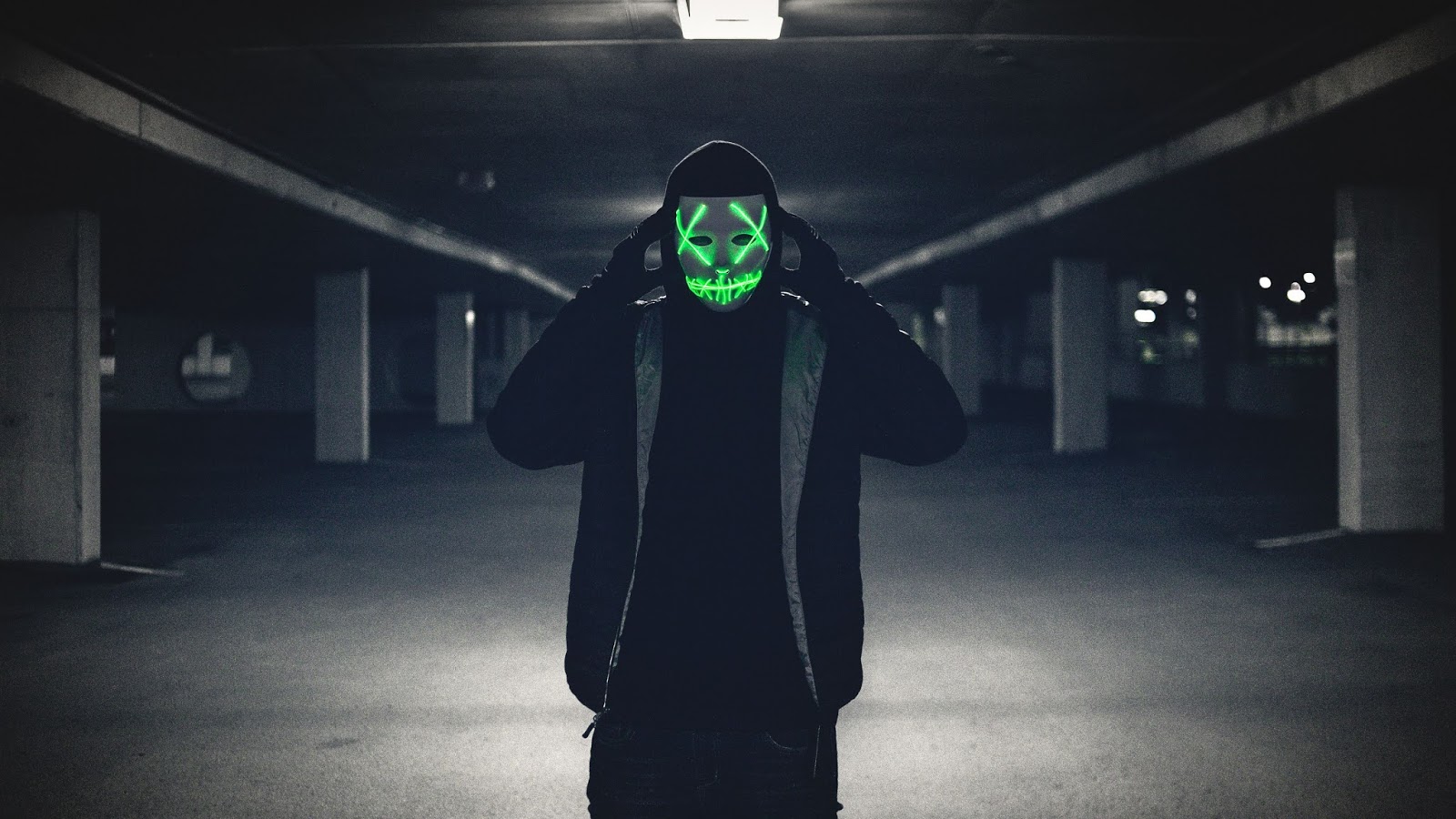 Anonymous Guy Green Neon Mask Wallpaper