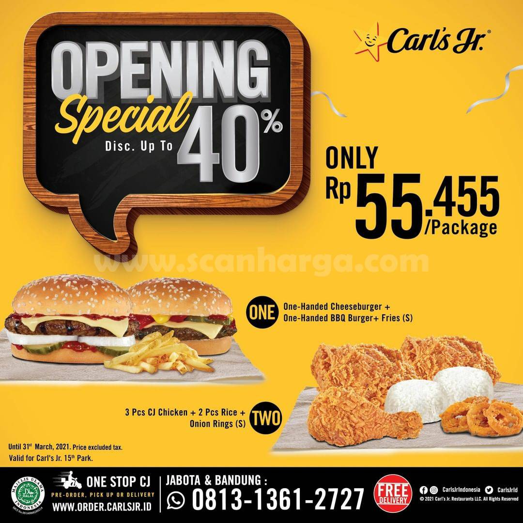 CARLS JR Promo Opening Special Diskon 40! hanya Rp 55.455 /Paket