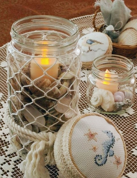 Rope Net Wrapped Glass Jar Candle Lantern