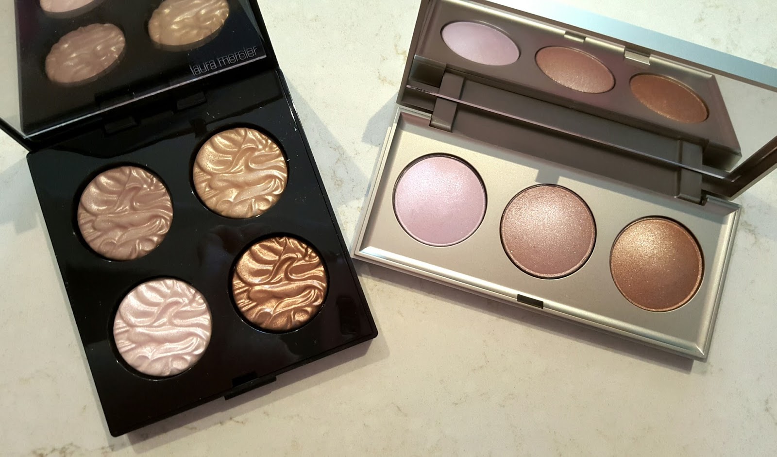 Battle of the Holiday Highlighter Palettes Stila vs. Laura Mercier