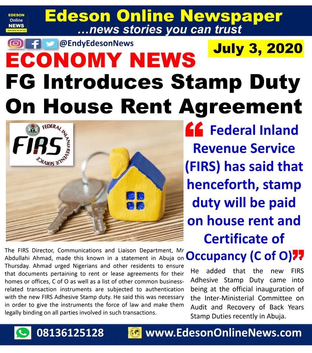 Edeson Online Newspaper Nigeria Govt Introduces Stamp Duty On House