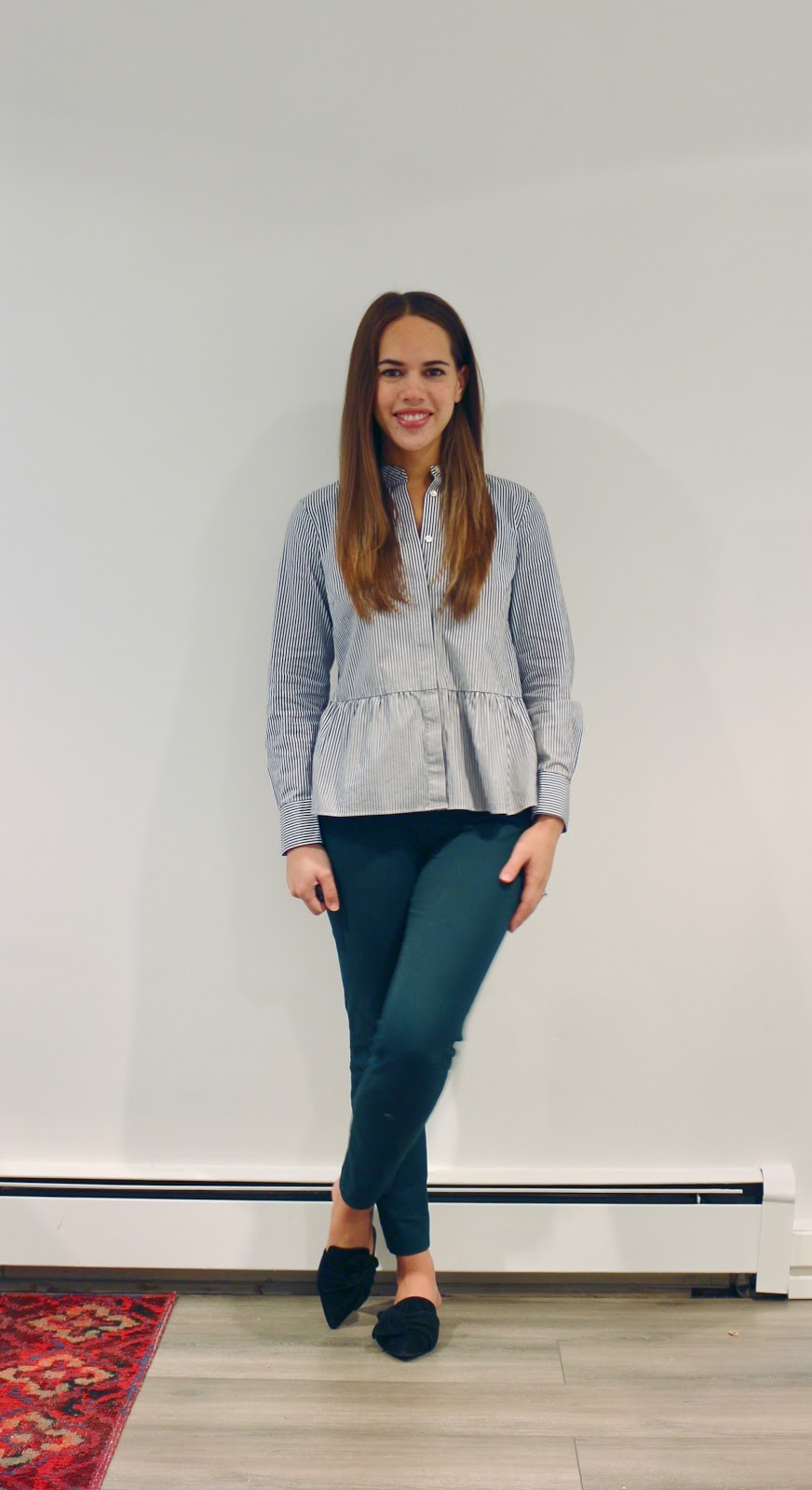 Jules in Flats - J.Crew Striped Peplum Button Up (Business Casual Fall Workwear on a Budget) 