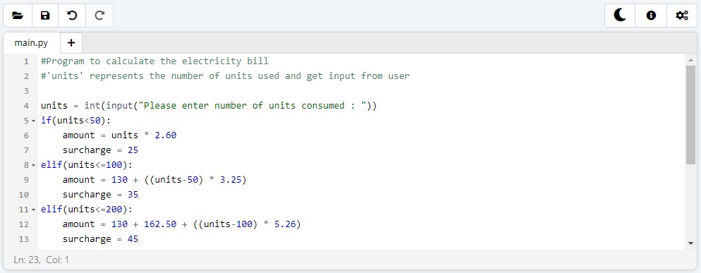 Program for Electricity Bill Generation in Python