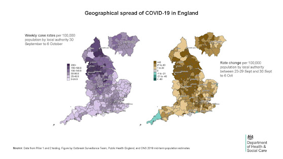 Geographical spread of COVID-19 in England all ages