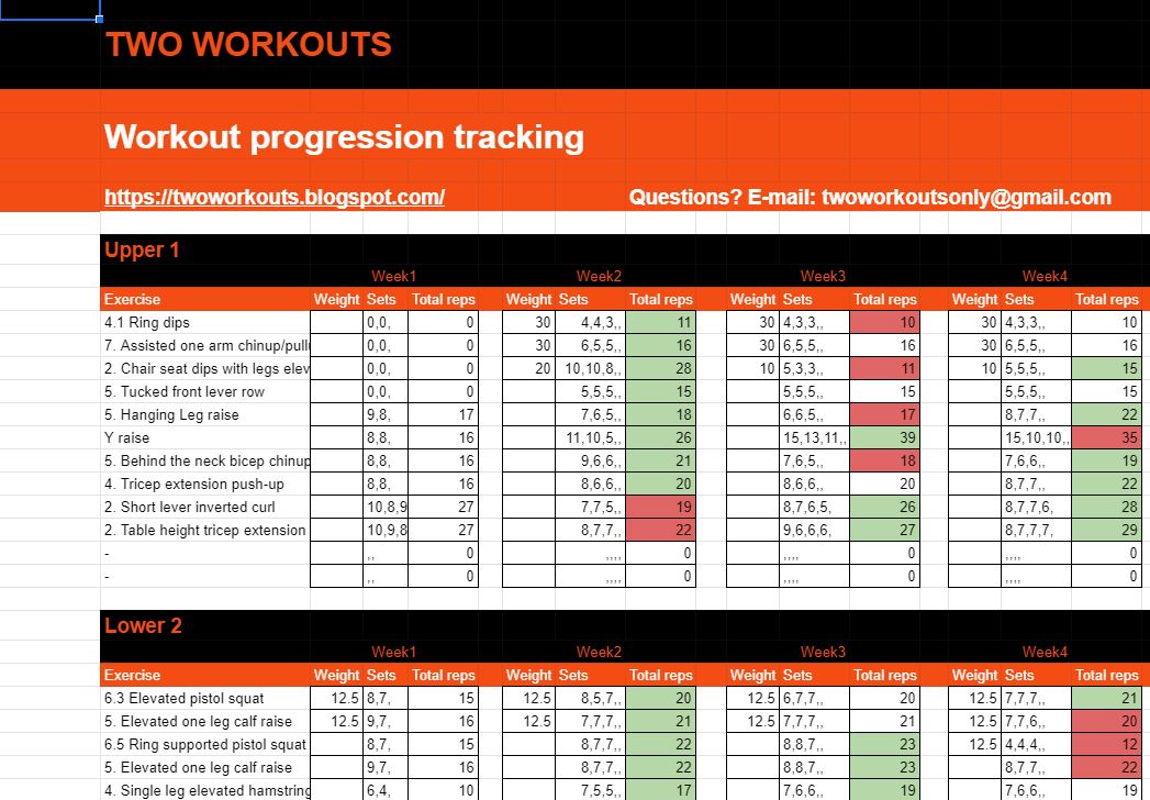 Free bodyweight strength training programs on Google Sheets How to use