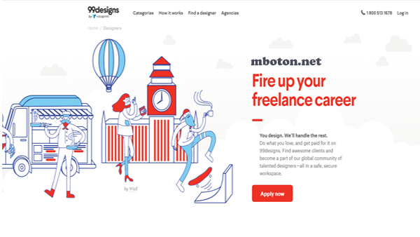 Website freelance job yang suka design grafis anda bisa mendaftarkan 99design. Untuk membuat karya design anda yang bagus anda bisa mendapatkan uang sampingan, yang berdasarkan hobi design