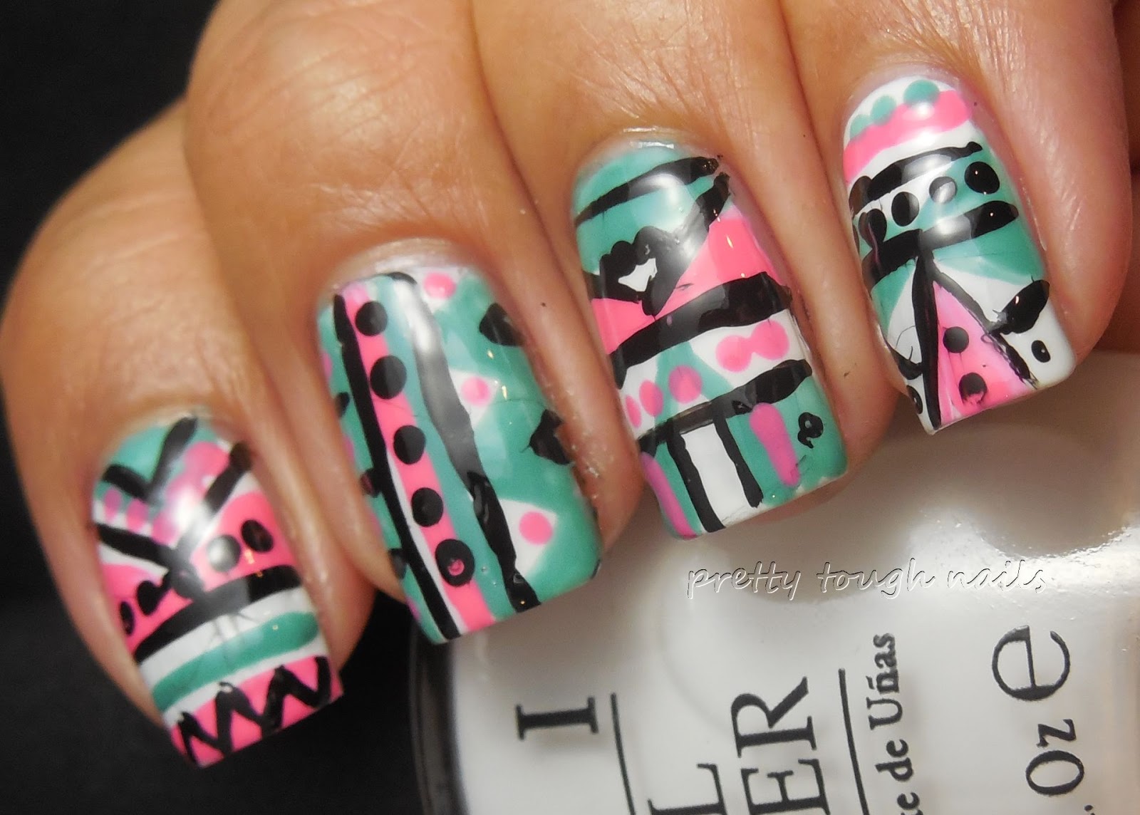 pretty tough nails 31DC2013 Tribal Print Nails In Slate Green pretty-tough-nails-31dc2013-tribal-print-nails-in-slate-green