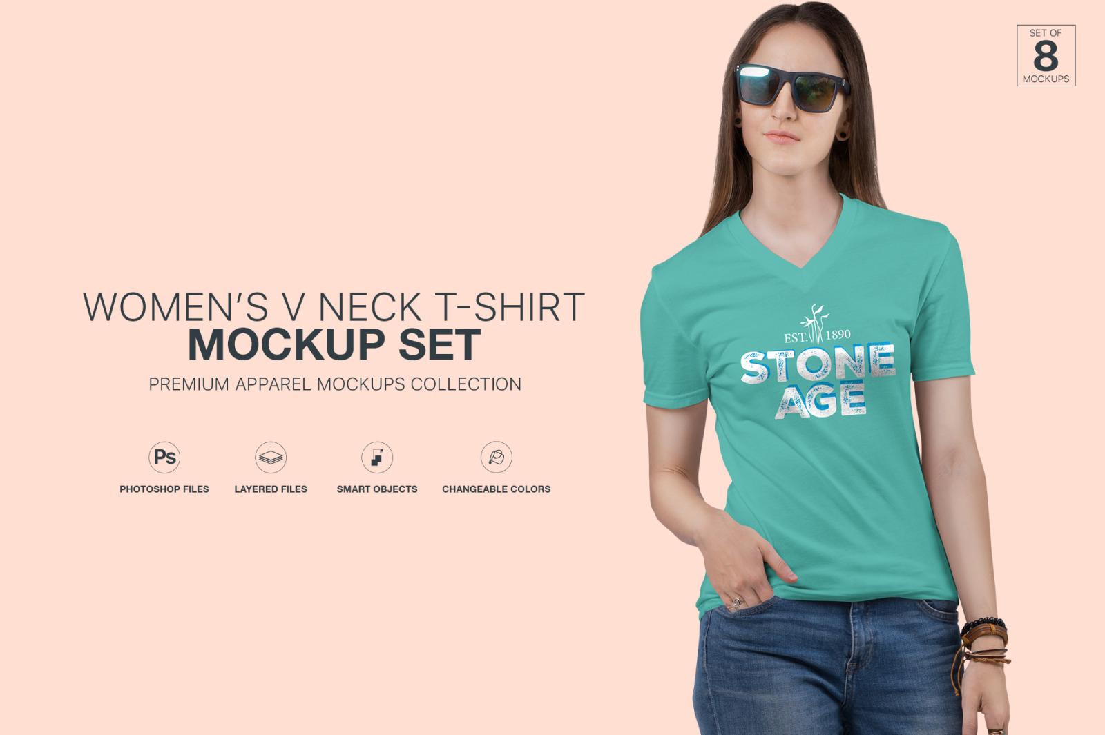 Download Free Download Women S V Neck T Shirt Mockup Set PSD Mockup Template