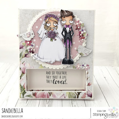www.stampingbella.com: rubber stamp used : ODDBALL BRIDE AND GROOM card by Sandie Dunne