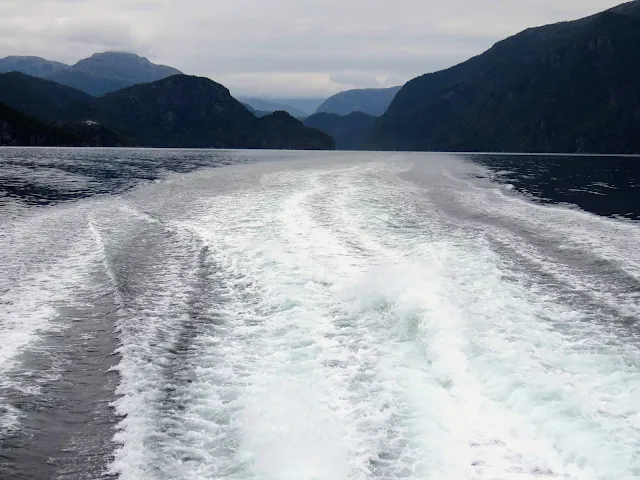 Wake from the ferry on our Osterfjorden cruise in Bergen