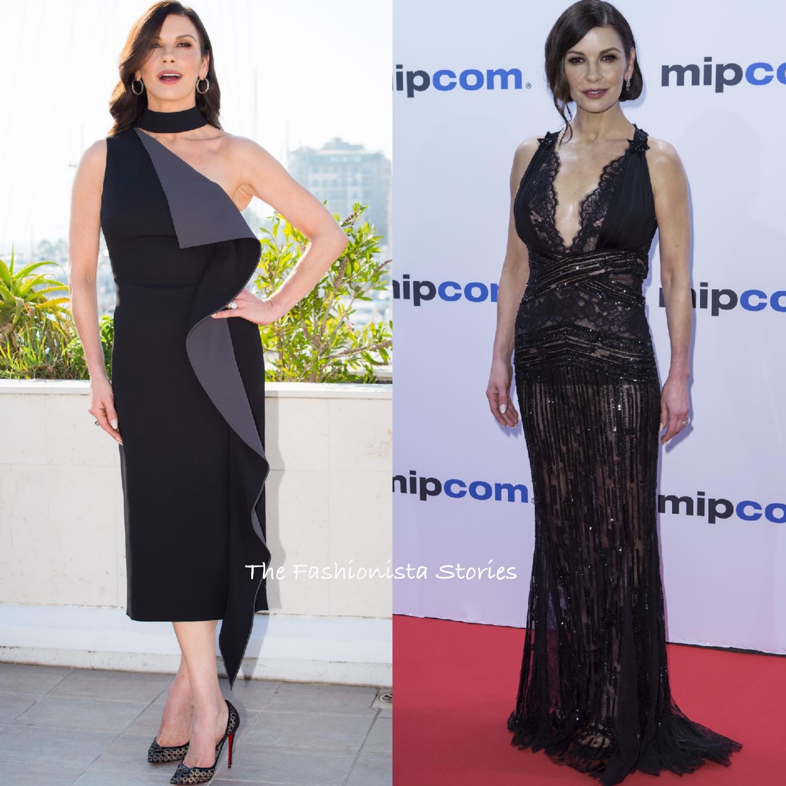 Catherine Zeta-Jones in Cushnie et Ochs & Zuhair Murad at the 2017 MipCom