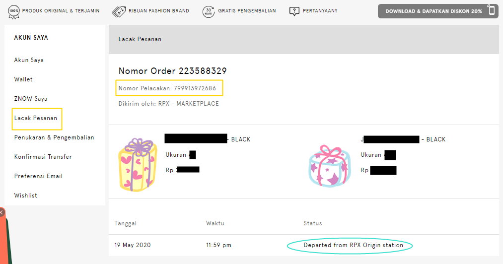 Cek Status Pesanan Zalora