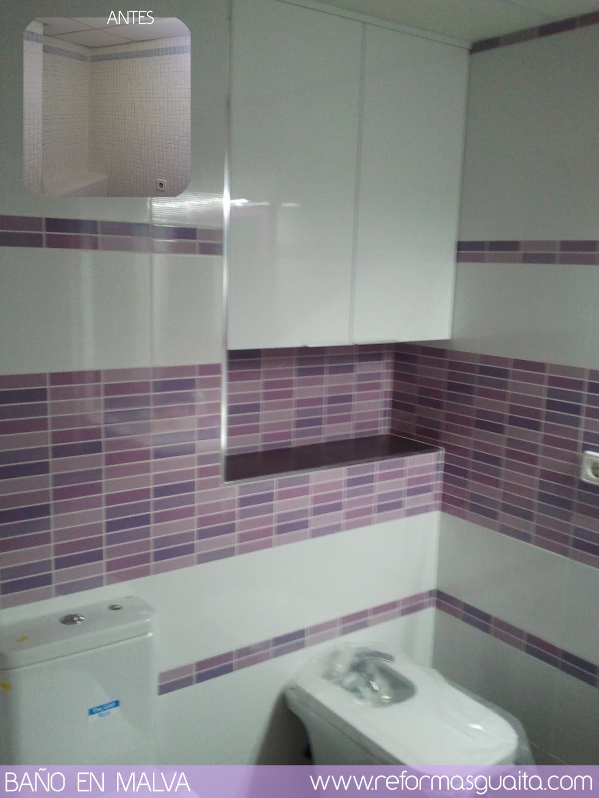 Un baño morado con toques malva, lila y rosa ~ Reformas Guaita