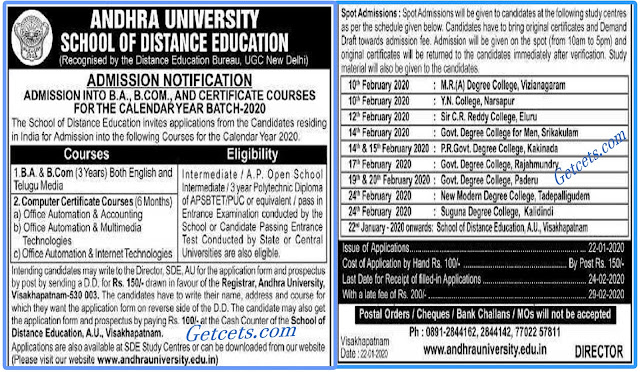 AU distance degree notification 2024, UG & PG application last date