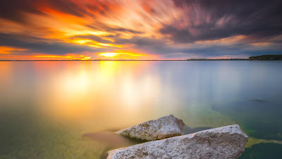 Free wallpaper HD Sea, Sunset, Stones, Coast