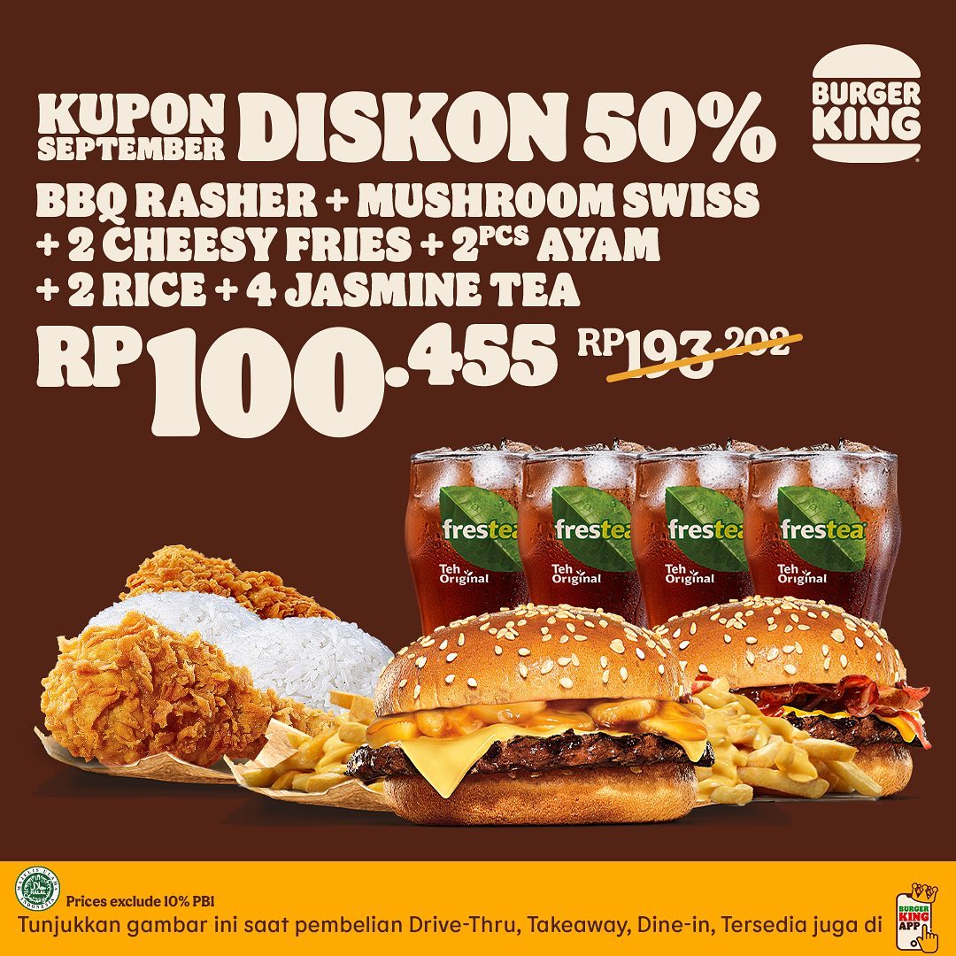 Kupon BURGER KING Diskon Hemat 50 September 2021 scanharga